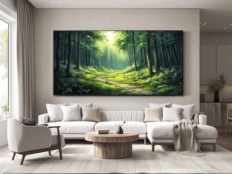 Green Wall Art Forest Oil Painting on Canvas Original Abstract Acrylic