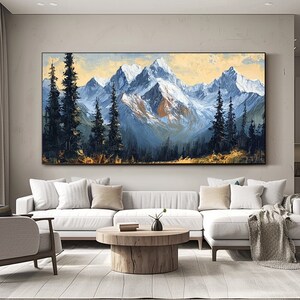 Snowy Mountain Oil Painting on Canvas Original Landscape Art Living ...