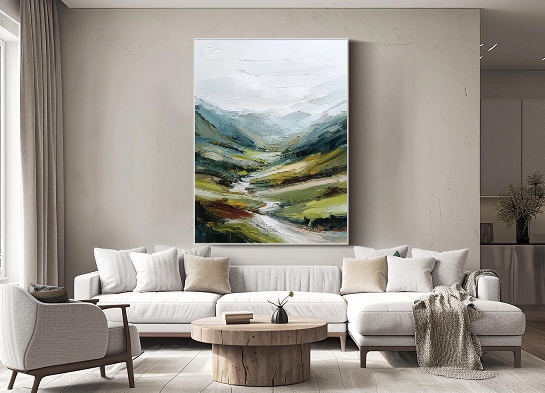 Original Landscape Oil Painting Green Abstract Wall Art Modern Textured ...