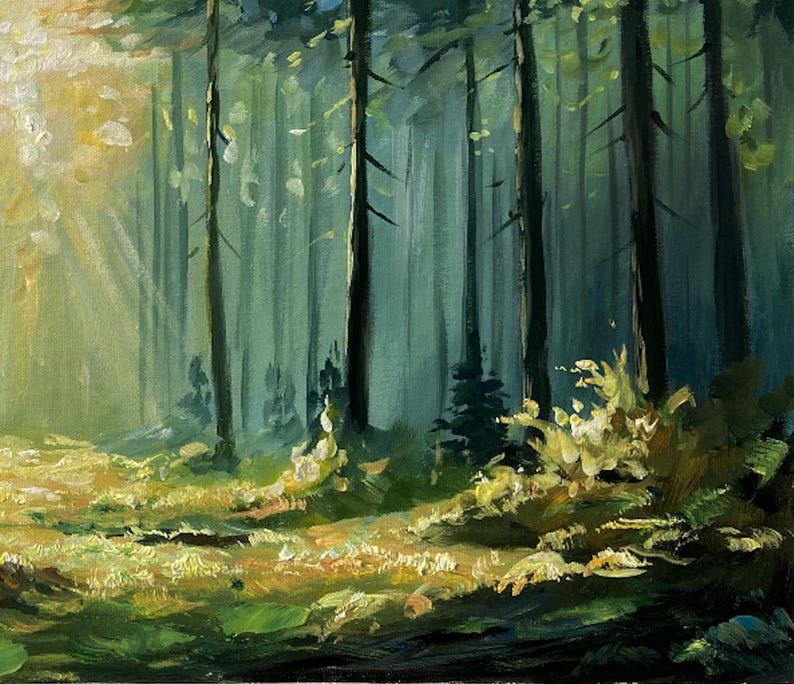 Forest Oil Painting on Canvas Original Green Texture Wall Art Gallery ...