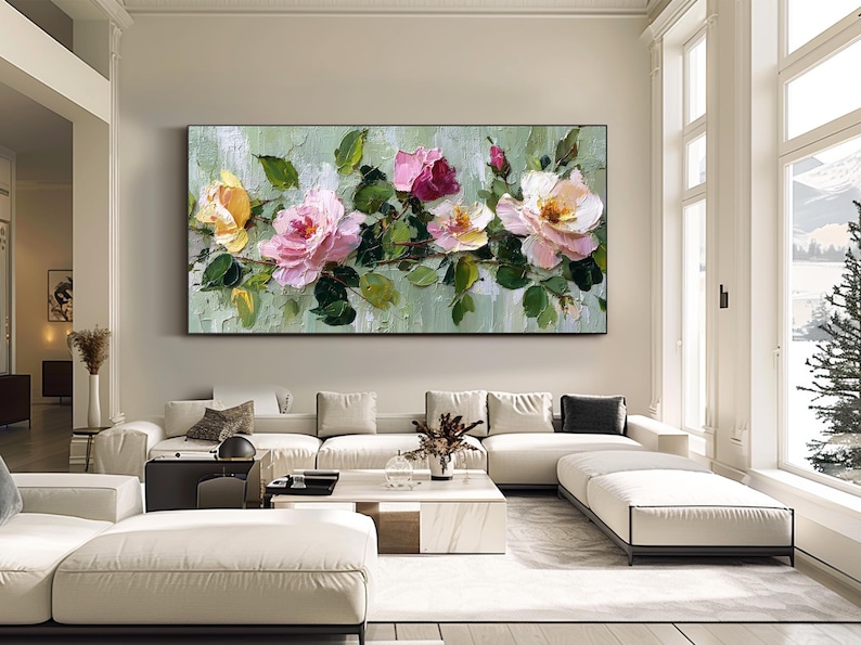 3d Textured Floral Oil Painting Large Rose Wall Art Impasto Flower ...