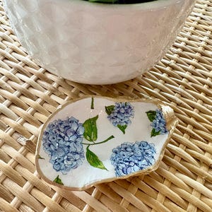 Oyster Shell Trinket Dish, Coastal Hydrangea Decor, Engagement Ring Dish, Something Blue Bride Gift