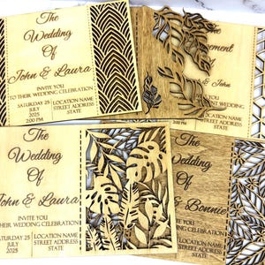 Faire-part de mariage en bois | invitations personnalisées rustiques | Carte découpée au laser avec design personnalisable