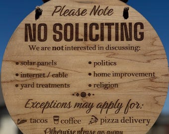 Funny No Soliciting Sign - Wood Round