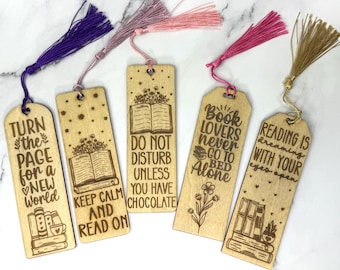 Engraved Wood Bookmark with Tassel – Fun Sayings, Reader Gift