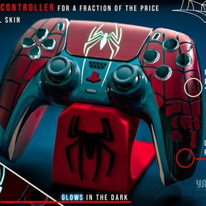 Spider-Man PS5 DualSense Skin Glow in the Dark – Custom Controller look alike Vinyl Wrap Decal image 2