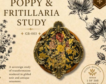 Poppy & Fritillaria Mixed Media Plaque, Victorian Botanical Wall Art  | Gilded Botanical Decor | Dark Academia Wall Art | GB-003