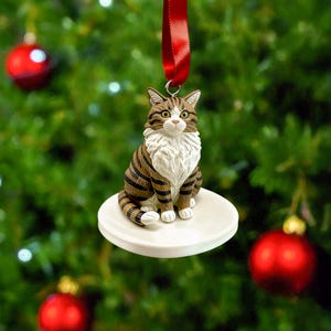 Handmade Clay Christmas Cat Ornament, Pet Memorial Gift