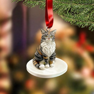 Christmas Cat Ornament, Custom Pet Sculpture, Clay Pet Sculpture, Pet Memorial Gift, Christmas Gift for Cat lovers, christmas decoration
