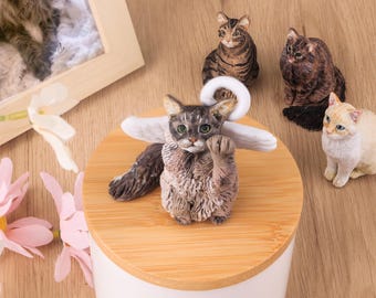 Escultura conmemorativa de gato personalizada: regalo de arcilla polimérica para la pérdida de una mascota