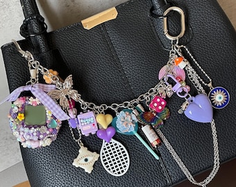 Llavero Y2K Corazón Púrpura Ojo Turco para Bolso – Cadena de Colgante Maximalista para Bolso