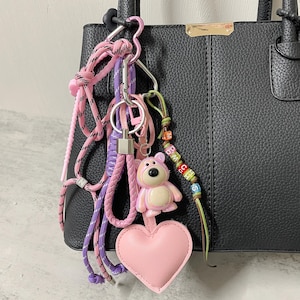 Pink Heart Rope Bag Charms,Stylish Bag Charm,Y2k Rope Purese Charm Bag Keychain Accessories