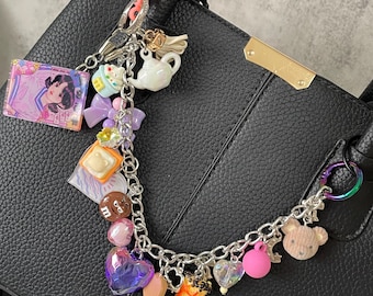Charm para bolso maximalista de estilo morado - Charms para bolso con diseño de postre y corazón / Cadena para bolso con estética Y2K
