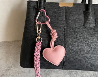 Pink Heart Bag Charm: Y2k Rope Keychain Accessory