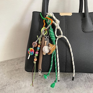 Green White Rope Bag Charms,Stylish Bag Charm,Y2k Rope Purese Charm Bag Keychain Accessories