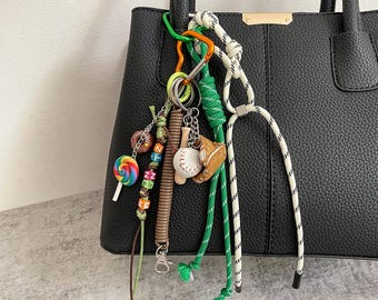 Y2k Seil Taschenanhänger: Grün & Weiß Schlüsselbund Zubehör