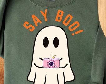 Say Boo PNG, Fotografo Halloween Png, Fantasma con macchina fotografica PNG, Regalo di Halloween per gli amanti della macchina fotografica, Amante della fotografia, Divertente Halloween Png
