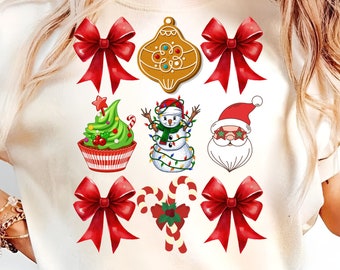 Coquette Christmas Png, Christmas sublimation, Retro Holidays Png, Hot Cocoa, Candy Cane, Santa Coquette Bow Checkered, Girly Christmas Png