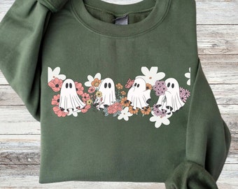 Retro Floral Ghosts Png, Cute Halloween Ghosts Png, Vintage Ghost Png, Ghosts with Flowers PNG, Spooky Season PNG,Boujee ghost, Spooky Vibe
