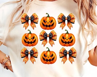 Halloween Pumpkin with Coquette Bow png, Spooky Season png, Halloween Pumpkin Shirt png, Bow Lover Png,Cute Pumpkin with Bow Png,Vintage Bow