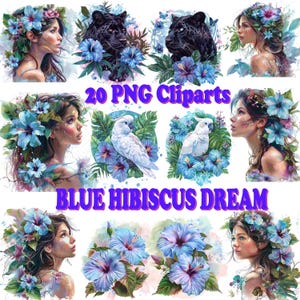 20 Blue Hibiscus Dreams Cliparts – Exotic Flowers, Portraits & Animals | Transparent PNG Files