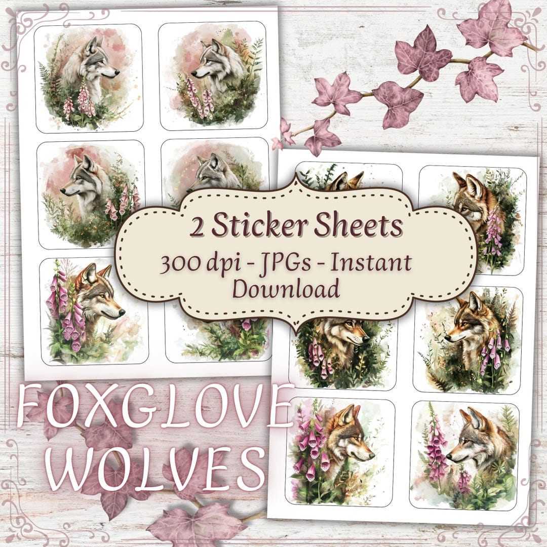 Wolves Sticker Template Foxglove Wolves Sticker Set – 12 Mystical Wolf Designs, A4, 300 Dpi ...