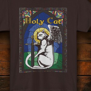 Holy Cat T-Shirt – Angelic Cat in Stained Glass Style - Knight T-Shirt - Sword T-Shirt - Winged Cat Tee