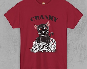 Gothic Cat T-Shirt—Black Cat with Skull Bones - Design for Goth & Horror Lovers - Black Cat T-Shirt Design - Cranky Cat T-Shirt - Pure Evil