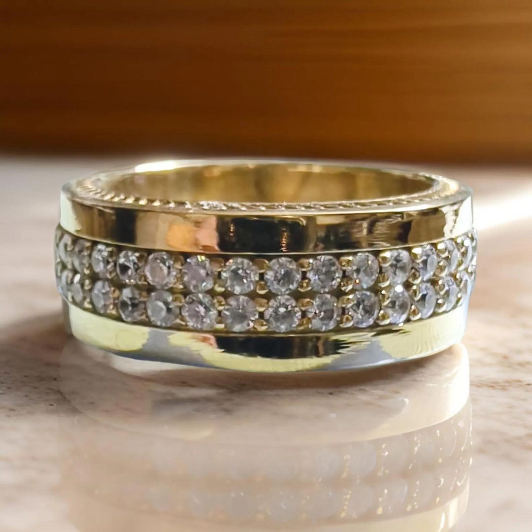 Real Moissanite Full Eternity Band Cut Engagement Ring Prong 14K Yellow ...