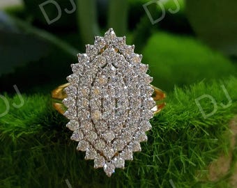2Ct Round Brilliant Cut Diamond Cluster Cocktail Engagement Anniversary Band Ring 14K Yellow Gold Finish, Birthday Gift, Ring For Her