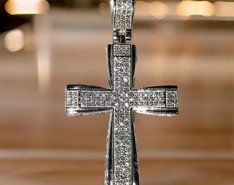 Diamond Jesus Cross Pendant Lab-Created Diamond Jesus Cross Pendant Jesus Cross Pendant 925 Sterling Silver Necklace 14K White Gold Finish