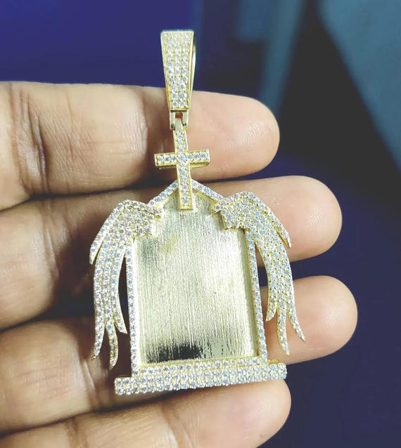 Diamond Angel Wings Photo Memory Pendant Round Cut Simulated