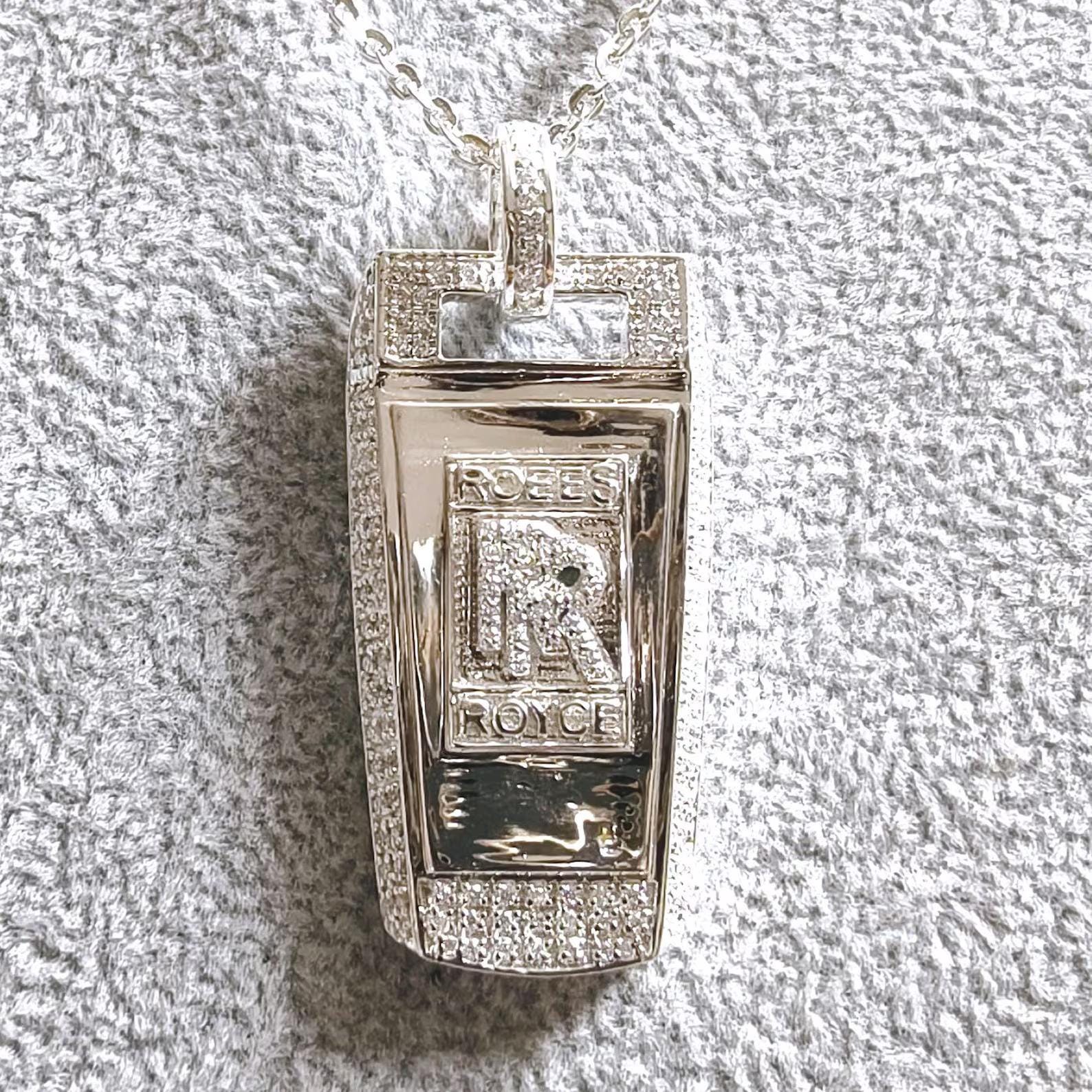 Custom Rolls Royce Key Pendant Round Cut Simulated Diamond Pendant 14K White Gold Plated Unisex Key Pendant For Birthday Gift & Party Wear