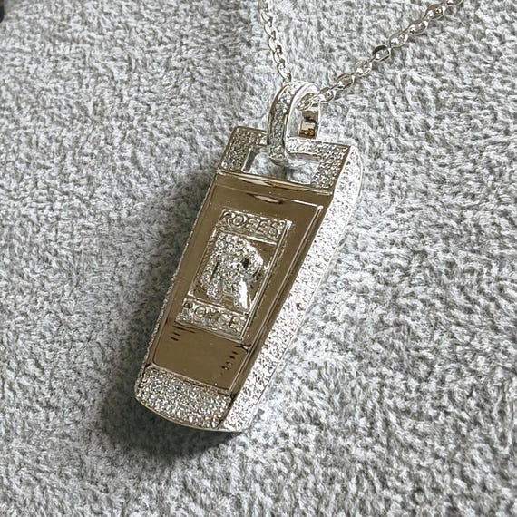 Custom Rolls Royce Key Pendant Round Cut Simulated Diamond Pendant 14K White Gold Plated Unisex Key Pendant For Birthday Gift & Party Wear