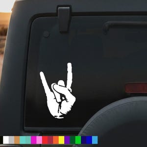 Devil Horns Heavy Metal Hand Vinyl Decal Sticker - JDM Car Window Truck - Funny - Made In USA