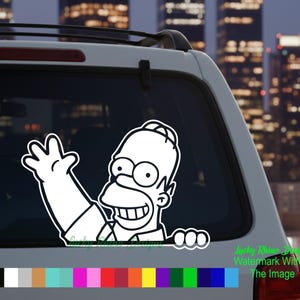 Pegatina de vinilo de Homer Simpson asomándose y saludando para coche, camión, portátil, divertida, estilo JDM