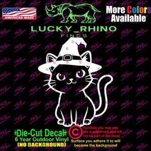 Witch Kitten Cat Black Halloween Cute Car Window Vinyl Decal Bumper Sticker