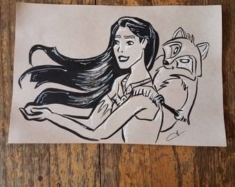 Pocahontas ink drawing