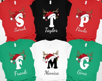 Personalized Alphabet Christmas Shirt, Matching Family Name Shirt