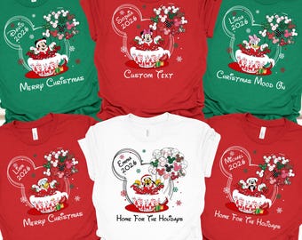 Personalized 2026 Disney Christmas Party Shirt,  Matching Family Disney Christmas Tees,  Custom Name Xmas Shirts, Mickey & Friends Character