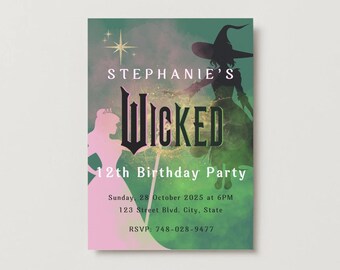 Wicked Themed Birthday Party Invitation - Downloadable - Personalize with Canva