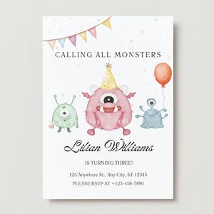 Monster-Themed Kids Birthday Party Invitation - Digital Download