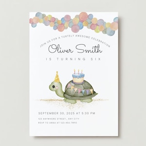 Turtle-Themed Party Invitation - Editable on Canva
