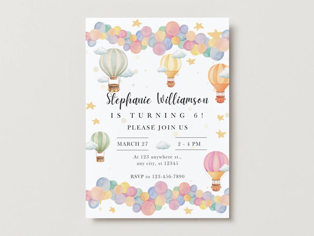 Max Air Invitations Hot Air Balloon Theme Invitation - Editable With Canva - Etsy