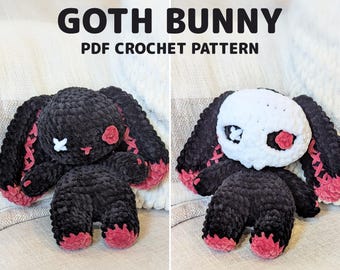 Patrón de crochet para peluche de conejito gótico y calavera (PDF)