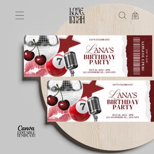 Lana Del Rey inspirierte Ticket-Einladung, LDR-Geburtstagseinladung, Konzertkarte, Retro-Einladung, Lanatics Party, bearbeitbar in Canva