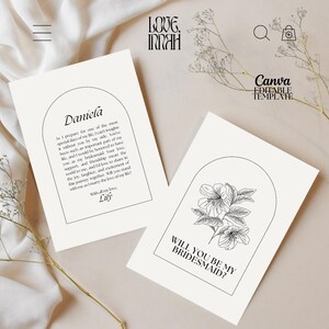 Cartão de proposta de madrinha floral minimalista bege, você será minha madrinha, cartão de madrinha, cartão de madrinha de honra, casamento, editável no Canva