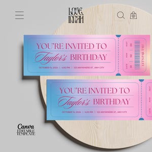 Liebhaber-Einladung, Geburtstagseinladung für Liebhaber, Konzertkarte, Liebhaberparty, Taylor Swift, Swiftie-Einladung, bearbeitbar in Canva