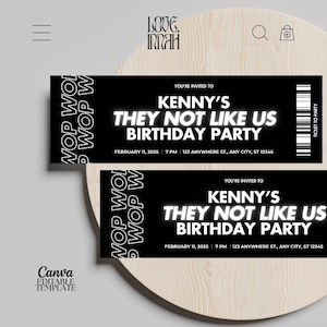 Sie mögen uns nicht Ticket-Einladung, nicht mögen uns Geburtstagsfeier, Hip Hop-Geburtstagseinladung, Rapper-Party-Einladung, bearbeitbar in Canva