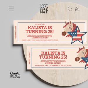 Invitación de Cowboy Carter, invitación para fiesta de vaqueros campestres, invitación de cumpleaños de vaqueros, acto II, fiesta de cumpleaños del oeste, editable en Canva